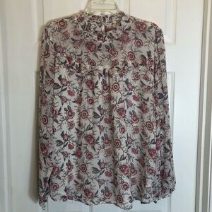 Loft Paisley Smocked Ruffle Mock Neck Blouse. Size XL